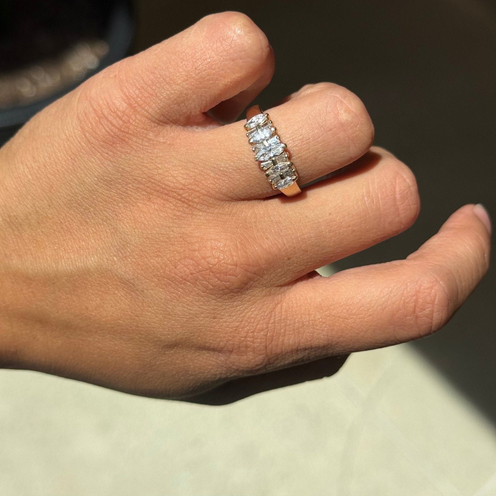 1.05ctw Vintage Mixed Cut Marquise & Baguette Ring - Image 2