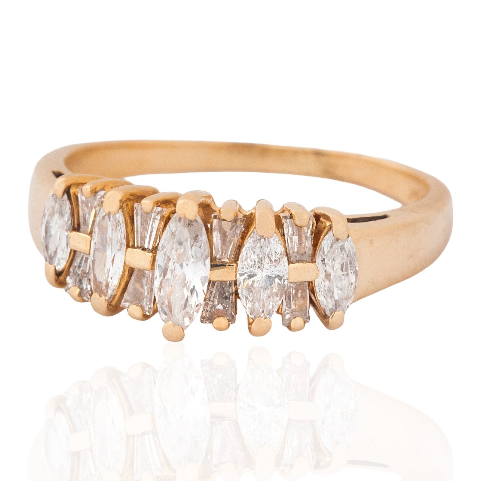 1.05ctw Vintage Mixed Cut Marquise & Baguette Ring - Image 5