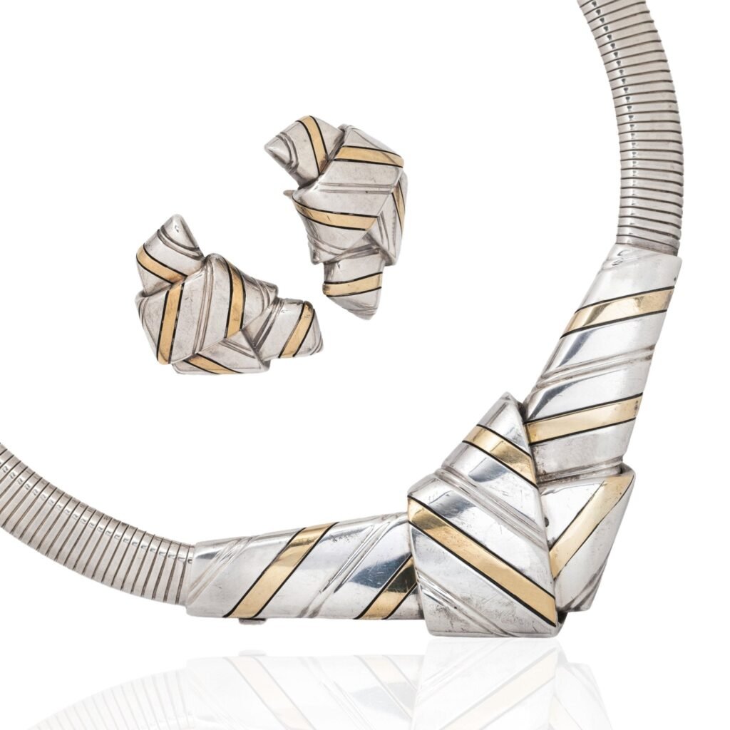 Vintage Modernist Earrings & Necklace Ribbon Set, by Cartier