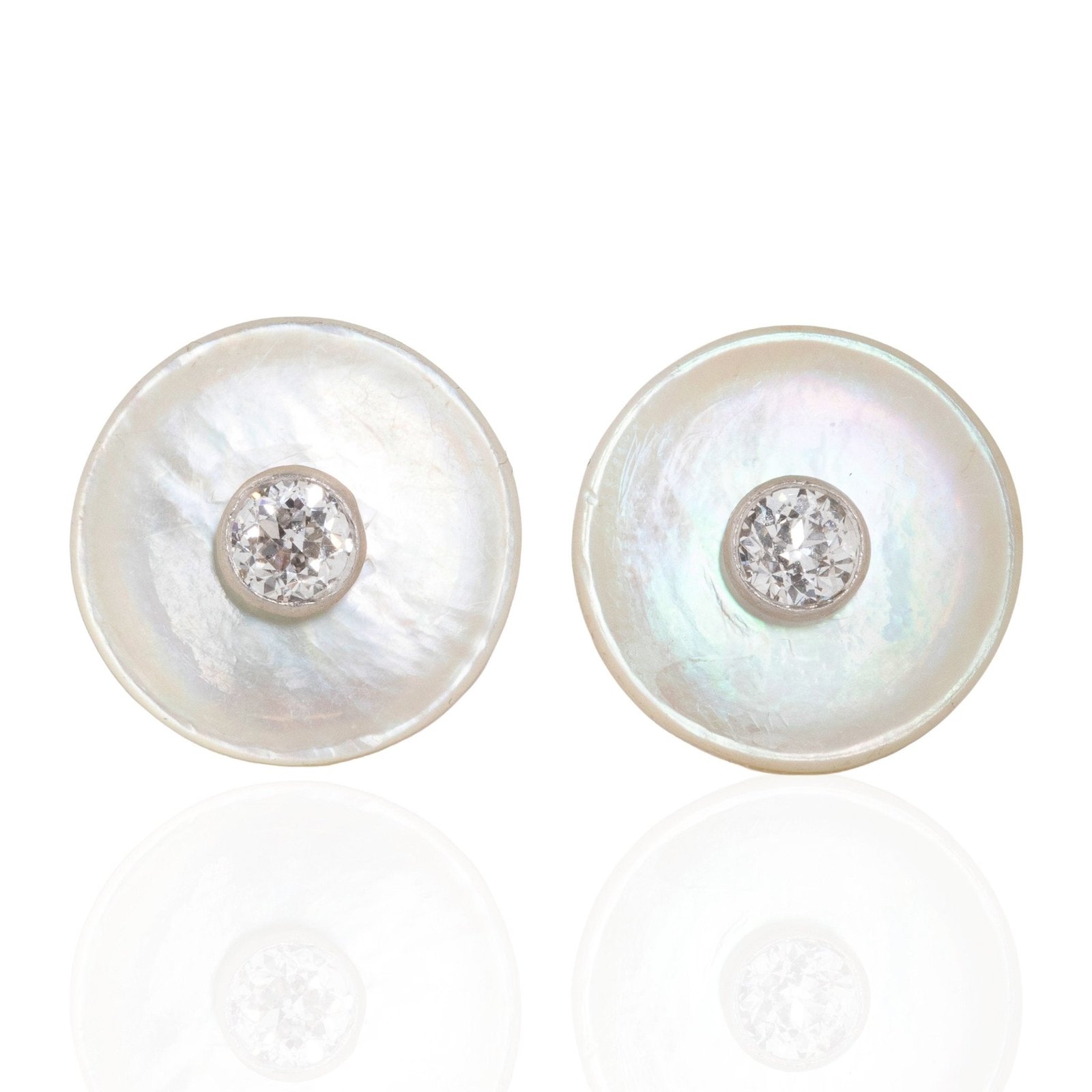 Vintage Old European Cut Diamond Mother of Pearl Stud Earrings