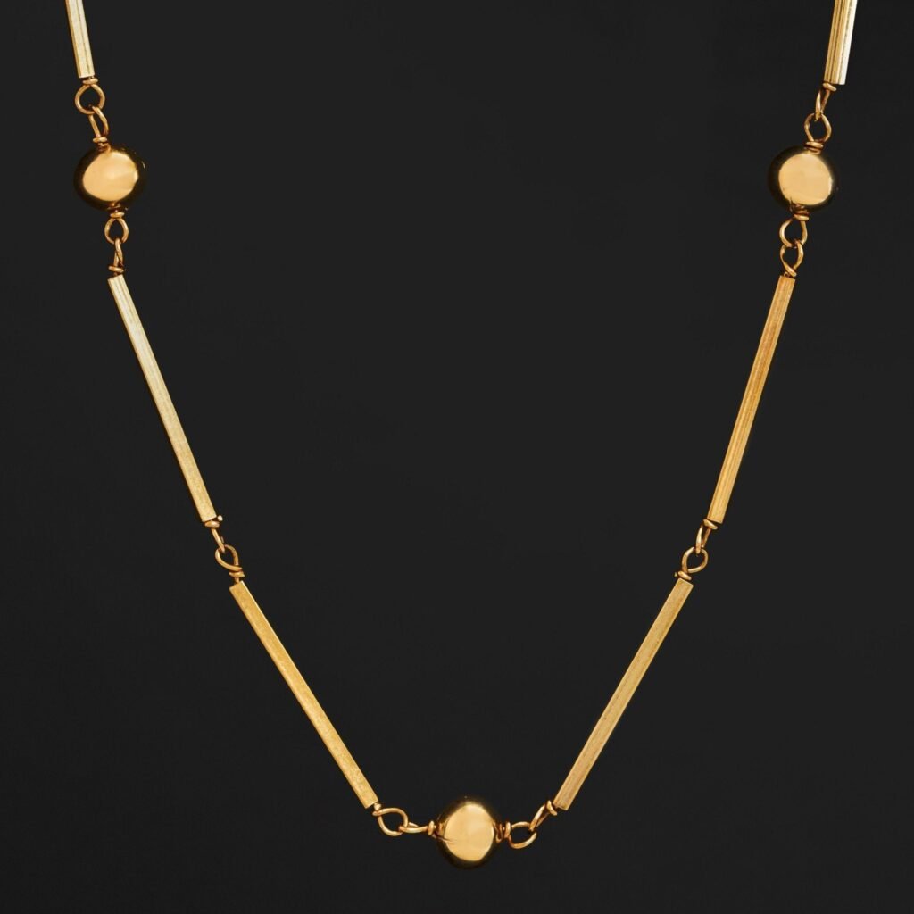 Vintage Sphere & Bar Link Long Chain Necklace