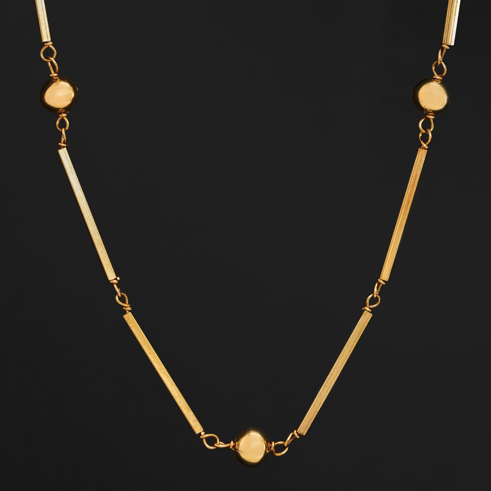 Vintage Sphere & Bar Link Long Chain Necklace