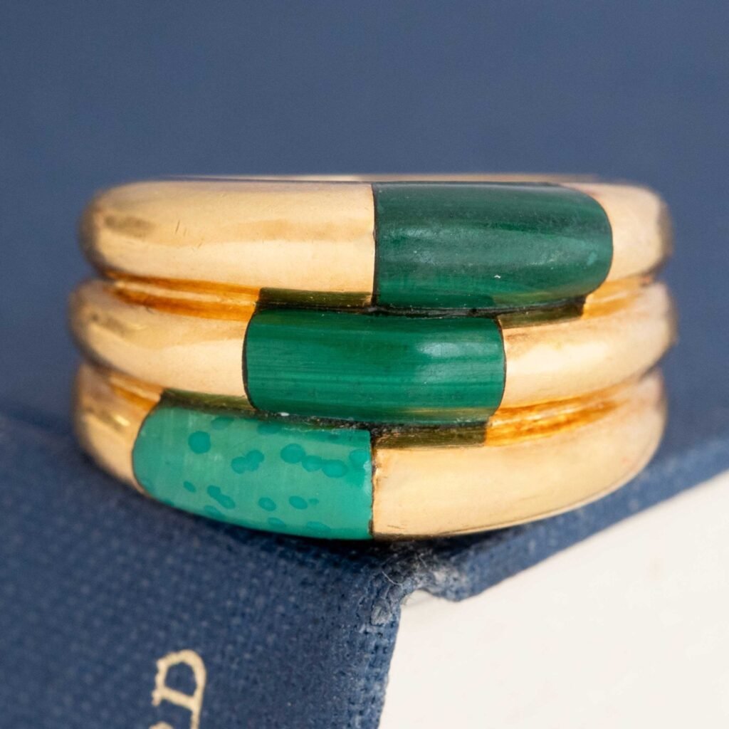 Vintage Triple Row Malachite Ring, French