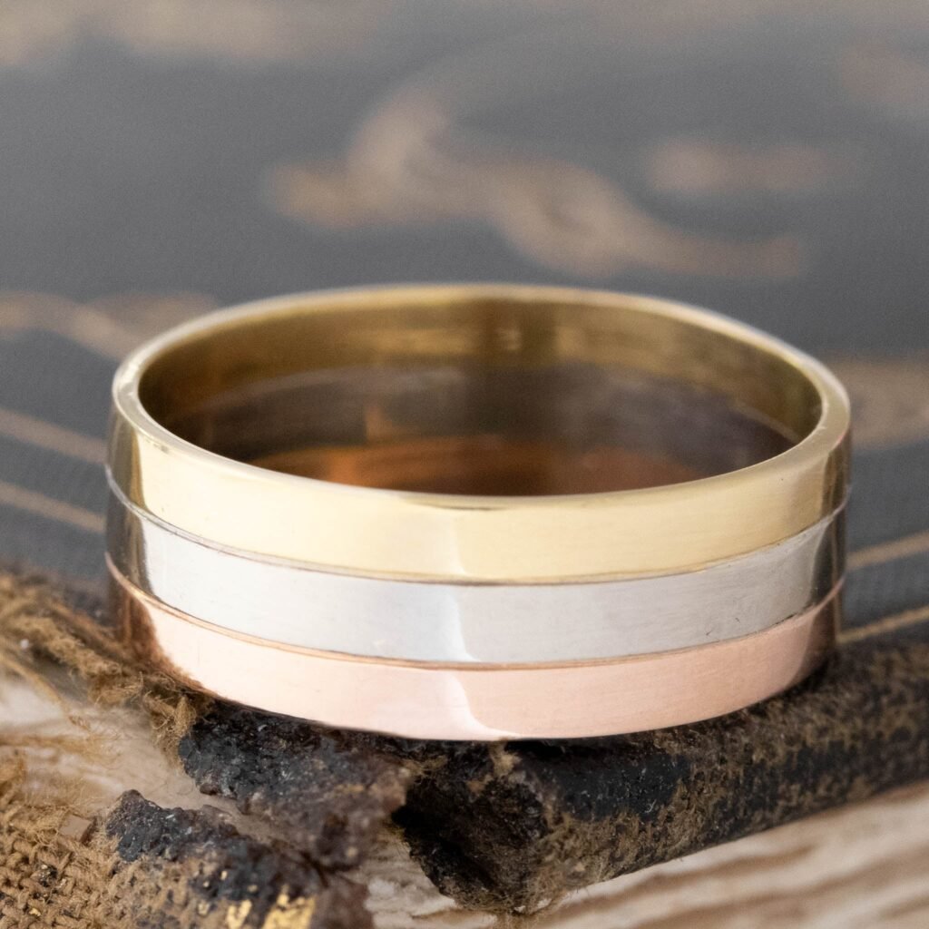 Vintage Triple Tone Gold Band, 6.5mm