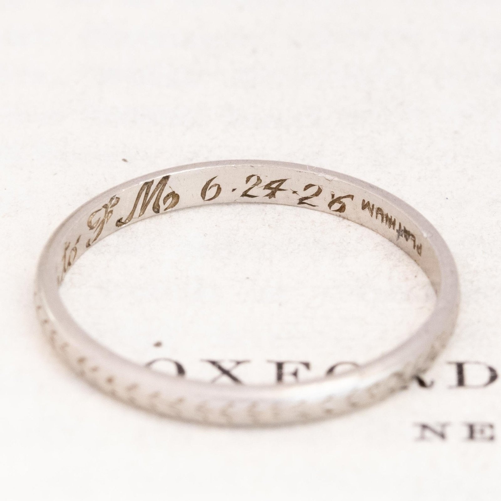 Vintage Wheat Motif Platinum Wedding Band Circa 1926 - Image 4